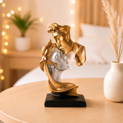 Resin Kissing Couple Statue|Romantic Home Décor Accent (Pack of 1, Silver & Golden)