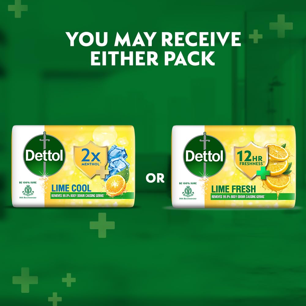 Dettol Lime Fresh (Lime Cool) Bathing Soap Bar with 12hr Freshness (750gm) |Long Lasting Freshness, 150gm Pack of 5