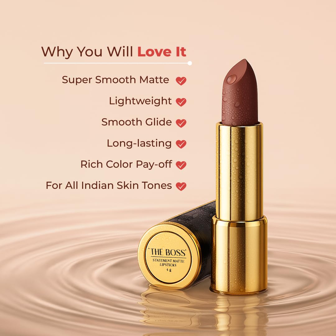 LoveChild Masaba Statement Matte Lipstick, Warm Regards (Maroon), Smooth Glide, Bold Matte Finish, Long-Lasting Lipsticks With Mango Butter Nourishing and Intense Color Payoff, Lightweight, 4g
