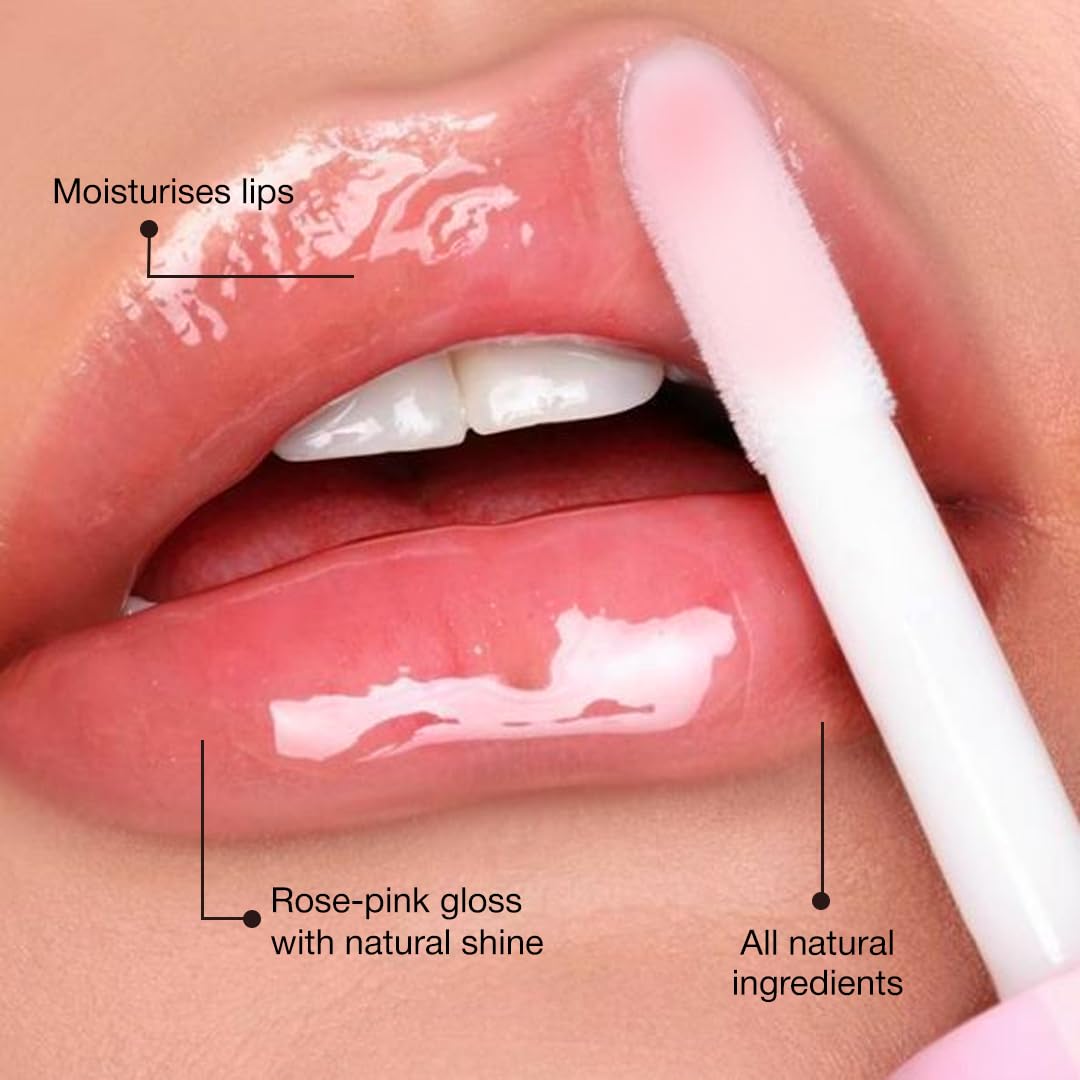 Sadhev Ayurvedic Rose Lip Gloss With Hyaluronic Acid & Rose | Soft Pink Glossy Shine | Hydrates, Plumps & Nourishes (5 ml)