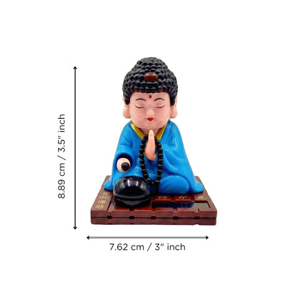 eCraftIndia Moving Head Monk Buddha Idol Showpiece for Home Decor Car Dashboard Office | Feng Shui Spiritual Meditation Buddha Statue Figurine for Good Luck Gift for Housewarming (Plastic, Blue)