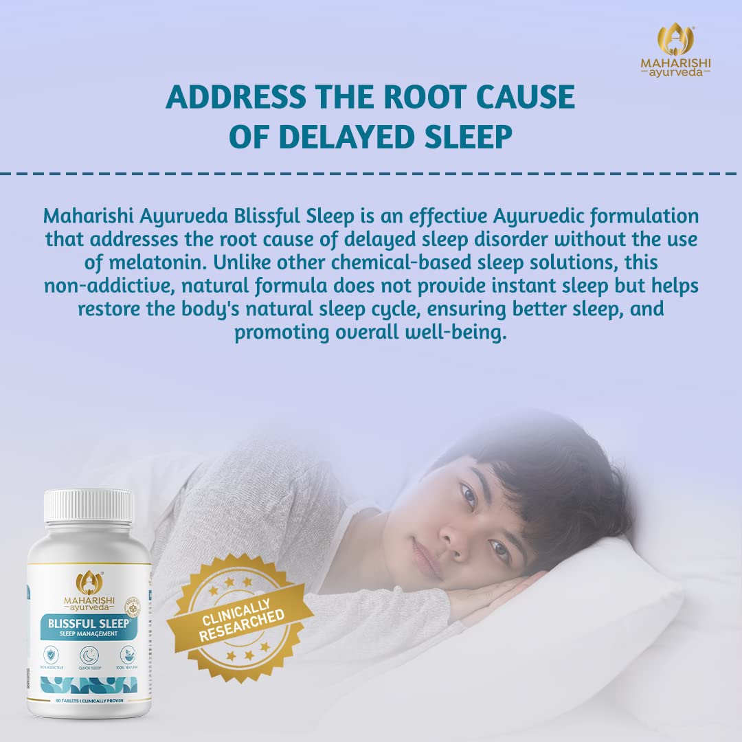 Maharishi Ayurveda Blissful Sleep Tablets For Sleep Management | Clinically Researched and Non-Habit Forming Melatonin - Free Ayurvedic Sleep Rasayanam with Ashwagandha (60 Tablets)
