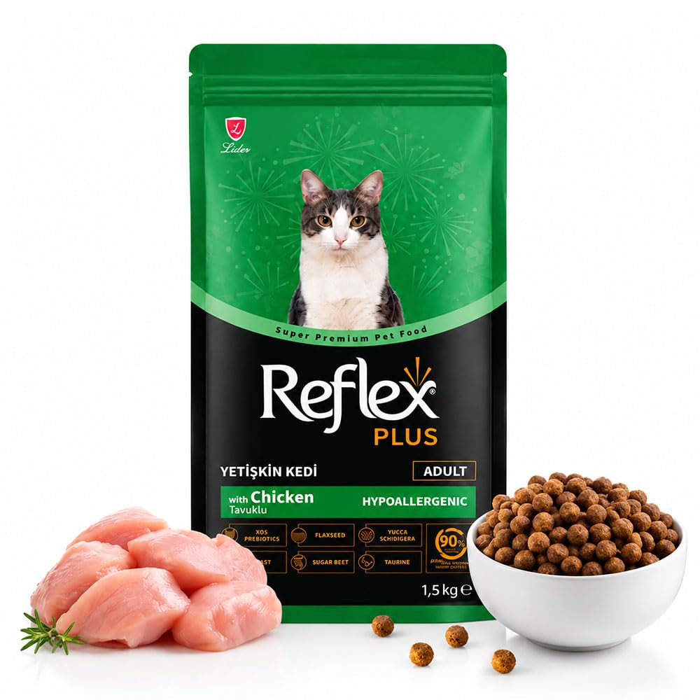 Reflex Plus Adult Dry Cat Food with Chicken, Complete & Balanced Nutrition for Adult Cats, Supports Immunity, Digestion, Healthy Skin & Coat (400g)
