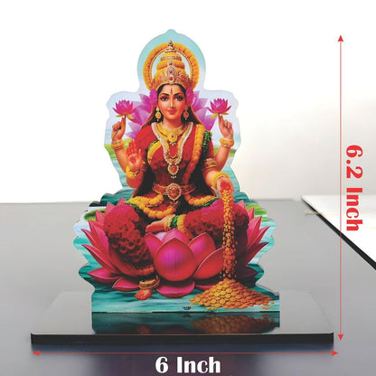 Wooden Goddess Lakshmi Idol | Laxmi Murti Showpiece for Home, Pooja Room, Office Desk, Diwali & Housewarming Gift | Spiritual Decor Statue (6 x 6.2 Inch)
