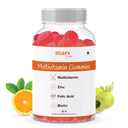 Mars by GHC Multivitamin Gummies - 100% Vegan, 30 Gummies (Pack of 1) | Folic Acid - Supports Biotin, Controls Hair Fall, Enhances Nourishment | Promotes Healthy Skin & Improves Scalp Conditions