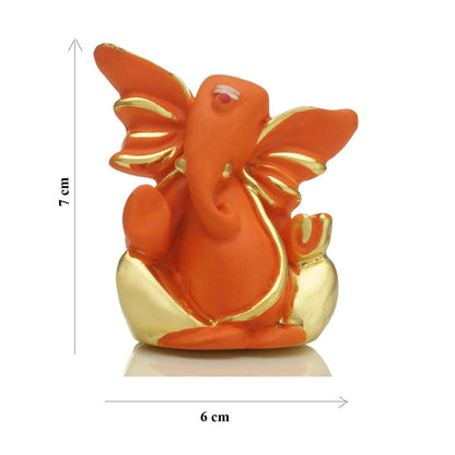 Gold Plated Red Terracotta Ganesha Statue for Car Dashboard God Ganpati Idols Home Office Decor (Size 7cm x 6cm)