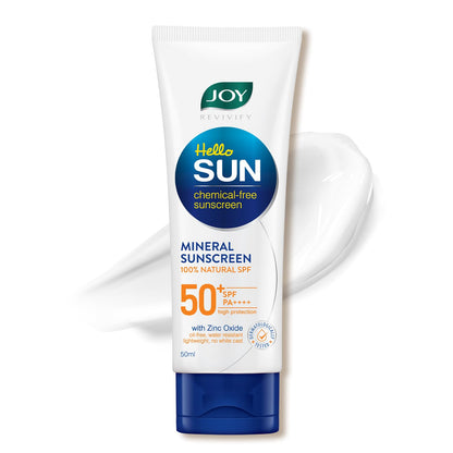 Joy SPF 50 PA++++ Mineral Sunscreen For Oily Skin with 100% Natural SPF & Zinc Oxide 50ml | Oil Free, Lightweight & Zero White Cast | Chemical Free Sunscreen For Men & Women