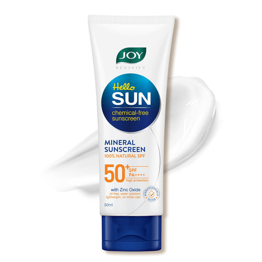 Joy SPF 50 PA++++ Mineral Sunscreen For Oily Skin with 100% Natural SPF & Zinc Oxide 50ml | Oil Free, Lightweight & Zero White Cast | Chemical Free Sunscreen For Men & Women