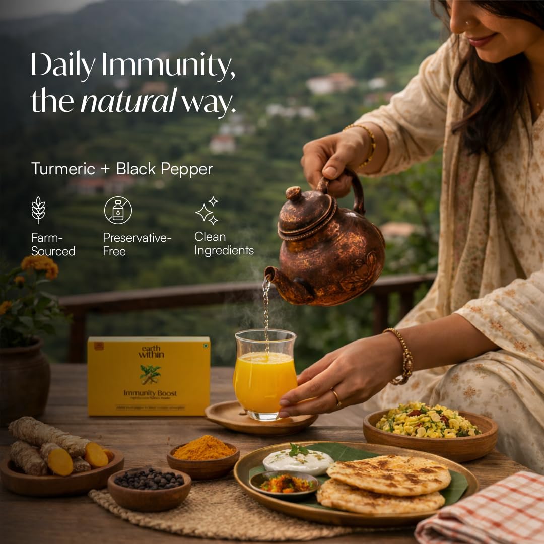 Earth Within Immunity Boost Turmeric Curcumin Drink Mix | Black Pepper Piperine | Upto 7.5% Curcumin| Anti inflammantory Supplement| Joint Pain support | Daily Immunity Booster | Golden Milk Latte Sachets | Mix in Milk or Water | 30 Sachets
