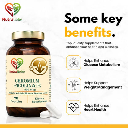 Nutraliebe Chromium Picolinate 400mcg- Optimal Blood Sugar Support, 90 Capsules