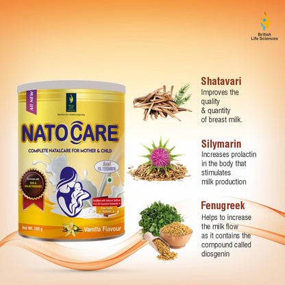 NatoCare product packaging with ingredients and benefits on a gradient background