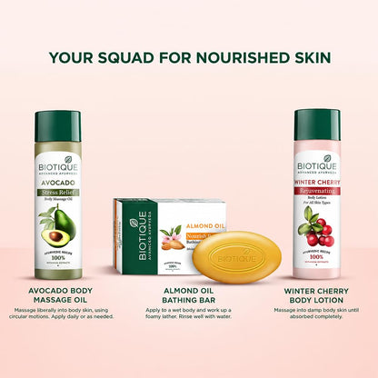 Biotique Almond Oil Nourishing Bathing Bar| Ayurvedic and Organically Pure| Maintains Skin’s Natural pH |100% Botanical Extracts| Suitable for All Skin Types | Pack of 3, 225 g (3 x 75 g)