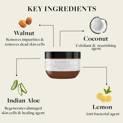Sadhev Natural and Ayurvedic Coconut and Aloe Vera Body Scrub For Cleaning Dirt, Dead, and Damaged Skin Cells, Improve Skin Tone