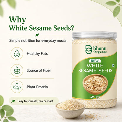 Bhumi Organic Raw White Sesame Seeds 500gm | 100% Clean and Natural White Til, Safed Til Seeds for Eating, Non-GMO, Antioxidant Rich