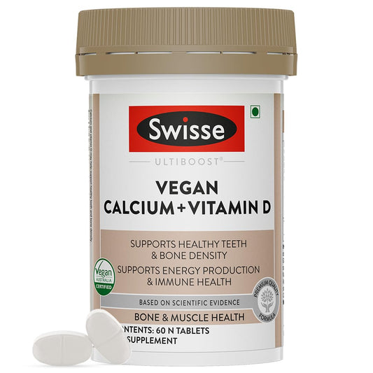 Zephivo Swisse Vegan Calcium + Vitamin D3 for Stronger Bones, Teeth, Muscles & Immunity - 60 Tablets (Manufactured In Australia, Vegan Source Calcium Supplement For Higher Absorption)