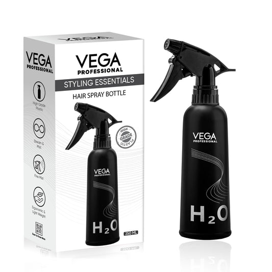 VEGA PROFESSIONAL Plastic Hair Spray Bottle For Hairstyling, Cleaning, Salons, Empty Spray Bottle, Black, 350 Ml, (VPHSB-04)