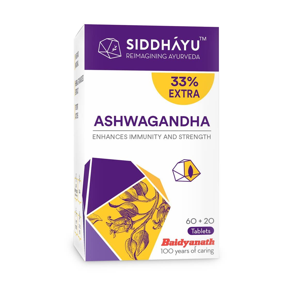 Siddhayu Ashwagandha Tablet | Enhances Immunity and Strength | Rejuvenates Mind & Body | 60 + 20 free Tablets