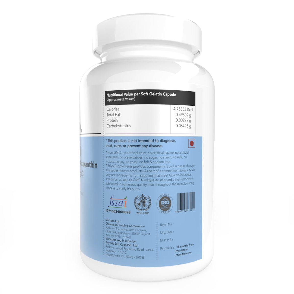 Supplement bottle with label on a white background