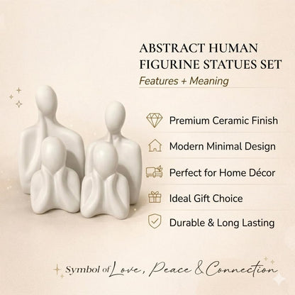 Ceramic Family Statue Set of 4 – Home Decor Items for Living Room, Bedroom, Office & Table Artifact (White)