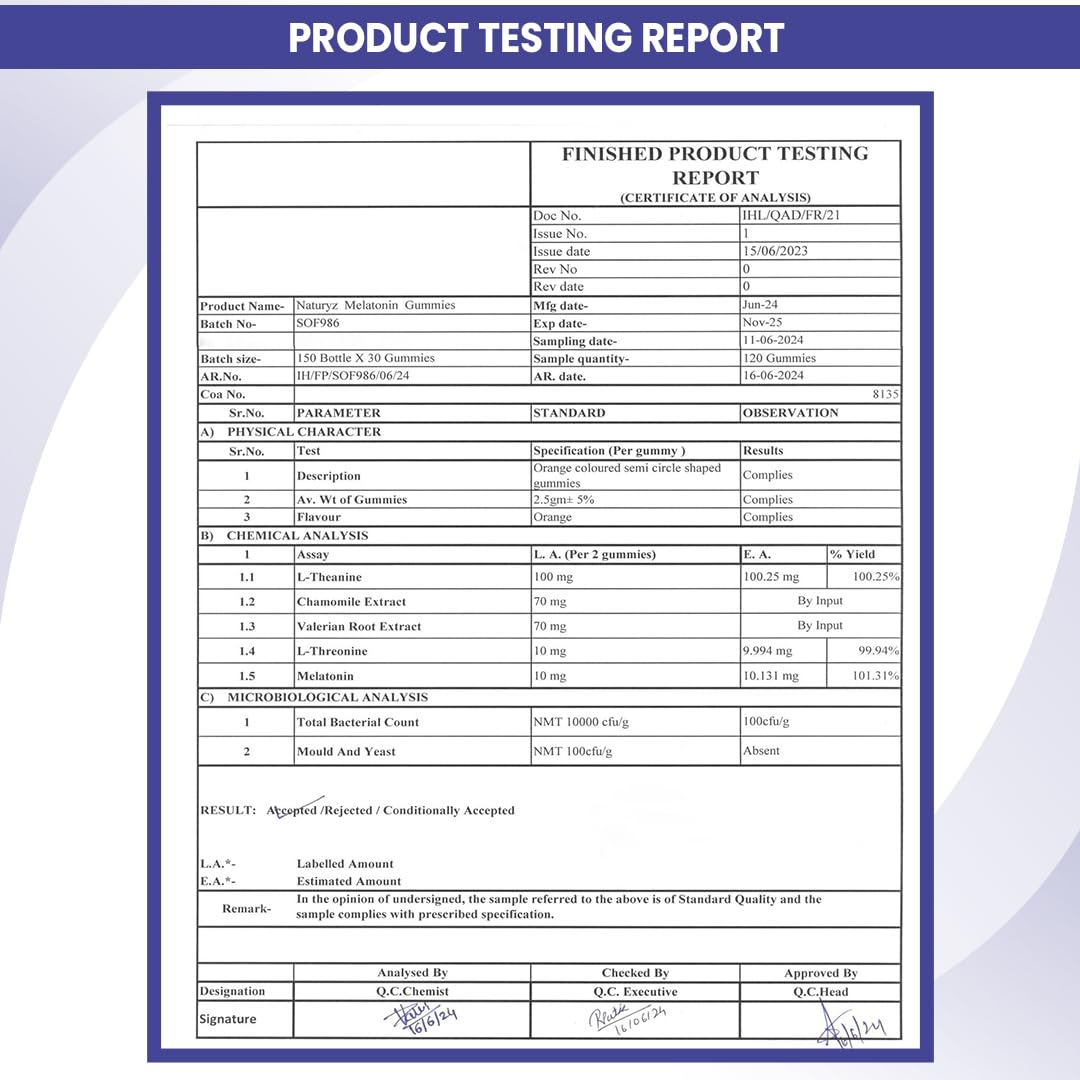 Product testing report with a blue border