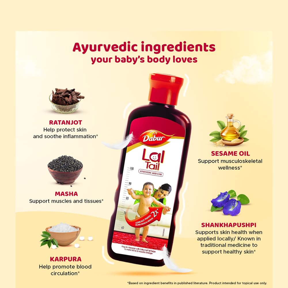 Dabur Lal Tail : Ayurvedic Baby Massage Oil 500Ml|Clinically Tested 2X Faster Physical Growth For Stronger Bones And Muscles