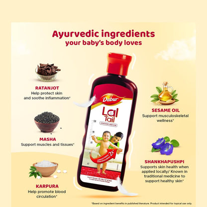 Dabur Lal Tail : Ayurvedic Baby Massage Oil 500Ml|Clinically Tested 2X Faster Physical Growth For Stronger Bones And Muscles