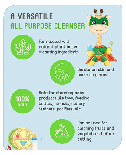 Babyhug Liquid Cleanser | Feeding Bottles, Accessories & Vegetables Disinfectant - 1000 ml | Anti bacteria, Anti Stink | Formulated with Edible Ingredients, Safe for Cleaning Baby Products (1000ml)