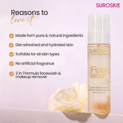 Suroskie Rose Water Elixir Face Mist 100Ml | Pure Rose Water | Face Toner For Glowing, Refresh & Hydrating Skin | Minimize Large & Open Pores | Balance Ph Of Skin | Gulab Jal For Women & Men
