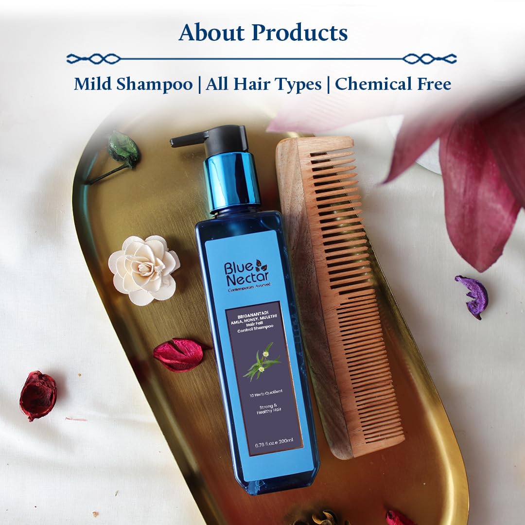 Blue Nectar Anti Hair Fall Shampoo with Amla, Honey and Mulethi, Paraben and Sulfate Free Shampoo for Women and Men (10 Herbs, 200 ml)