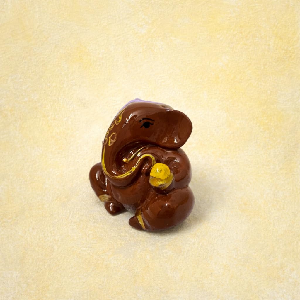 Resin Lord Ganesha Idol for Car Dashboard 5x5cm (Brown)