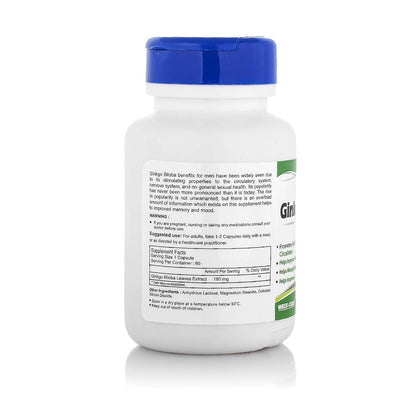 Supplement bottle with blue cap and white label on a white background