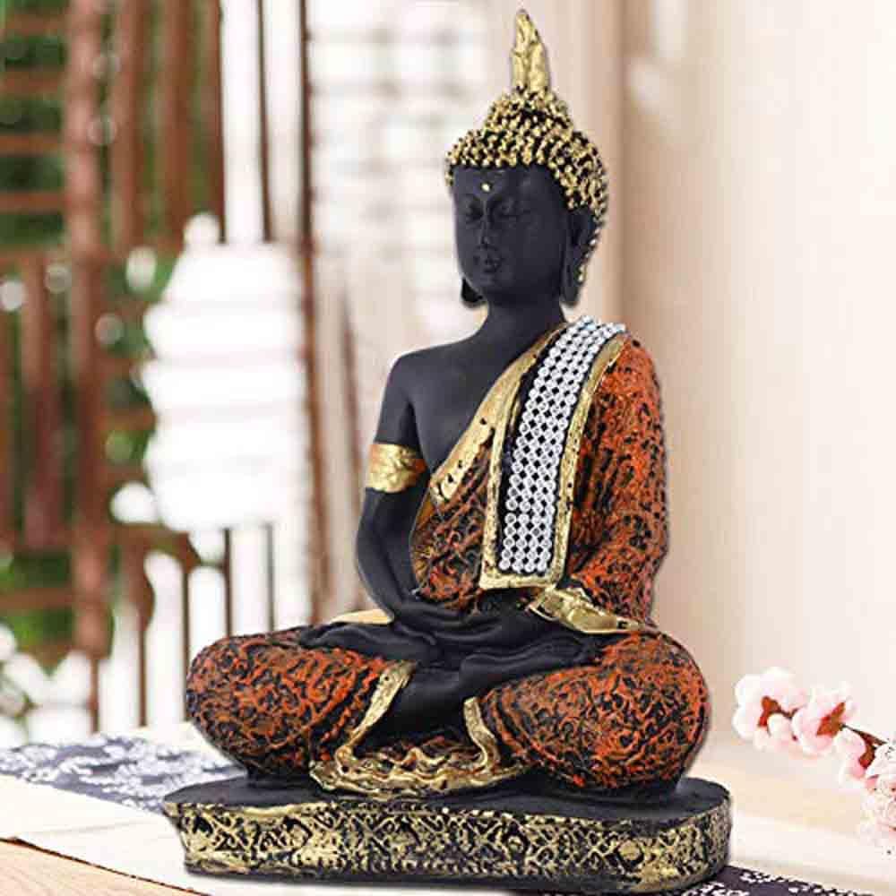 Meditating Sitting Buddha Statue showpiece Idol Home Decor Items for Living Room and Gifts(Orange,Black)