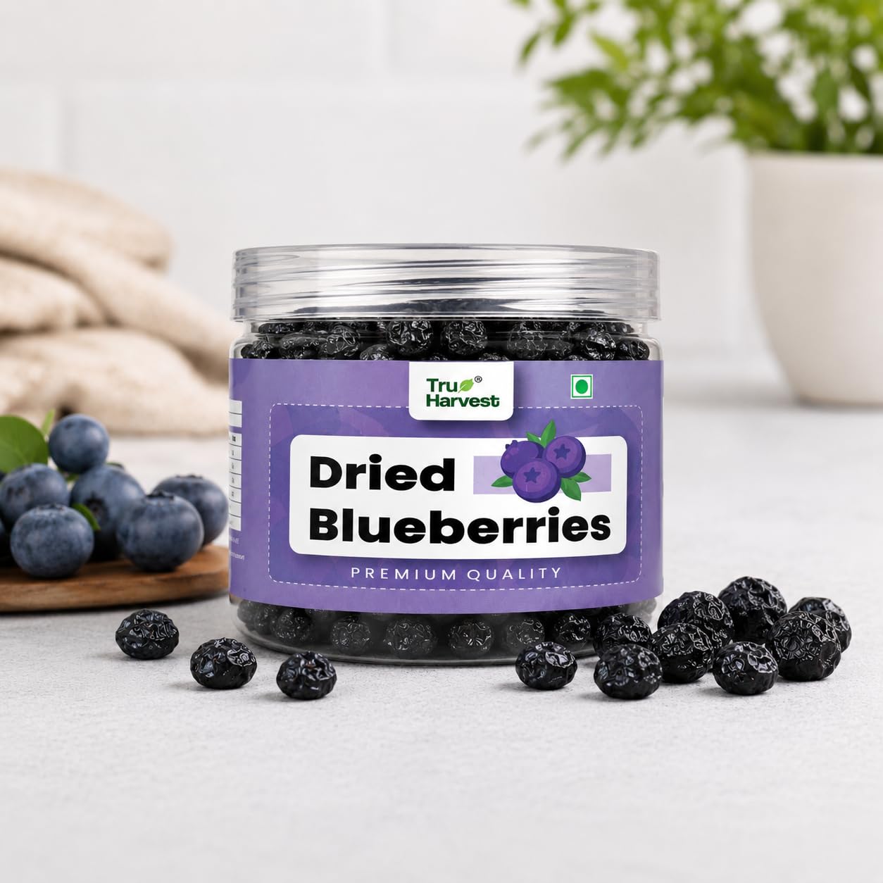 Tru Harvest Premium Whole Dried Blueberries from USA | 150g Resealable PET Jar | No Preservatives | Antioxidant Superfood with Anthocyanins | For Baking, Oatmeal, Smoothies, Trail Mix & Snacking