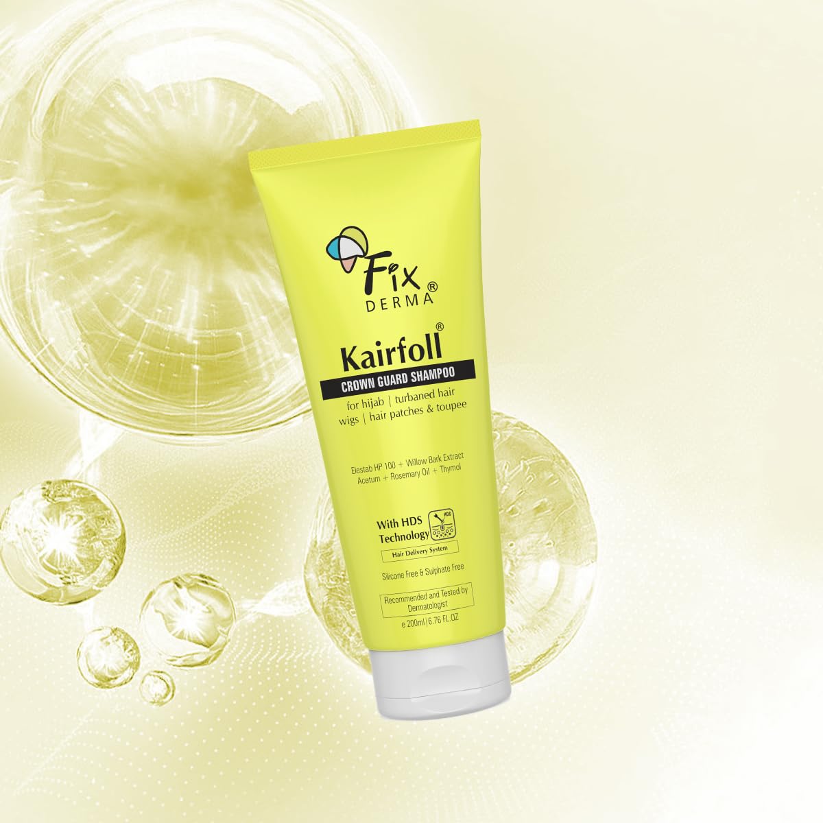 Fixderma Kairfoll Rosemary Oil Crown Guard Shampoo For Hair Growth & Hijab,Turbaned Hair & Wigs | Hair Patches & Toupee | Shampoo For Women & Men | Sulphate And Paraben Free - 200 Ml