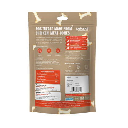 Petoska Mini Meat Bones - 100gms | High-Protein | Real Chicken Meat | Soft Chew Treats for Dogs & Puppies | Supports Dental Health | Dogs of All Breeds