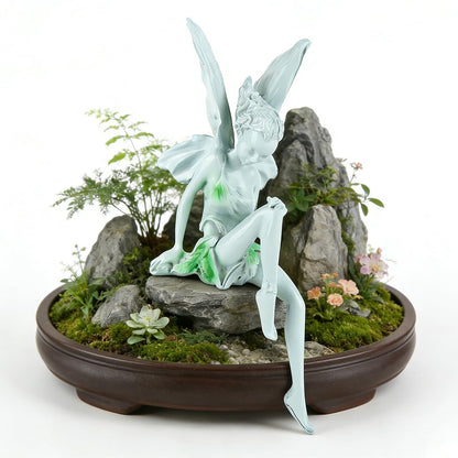 Angel Statue Fairy Figurine Resin Sitting Green Dress Garden Decor