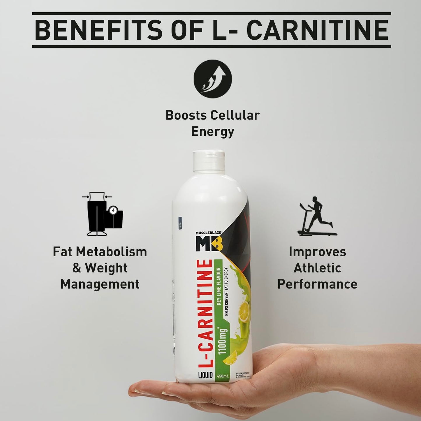 MuscleBlaze Liquid L-Carnitine 1100 Mg (450 Ml,30 Servings)|Converts Fat Into Energy,1 Count