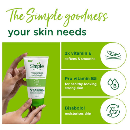 Simple Kind To Skin Moisturising Facial Wash 150 ml | 100% Soap-Free Facewash that leaves your skin moisturised | For normal to dry skin
