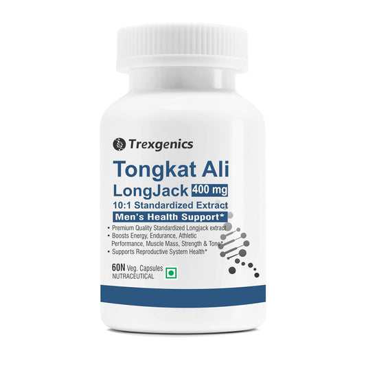Trexgenics TONGKAT ALI LONGJACK 10:1 extract 400 mg Premium Men's Health Energy, Endurance, Athletic Performance Support (60 Veg. Capsules) (Pack of 1)