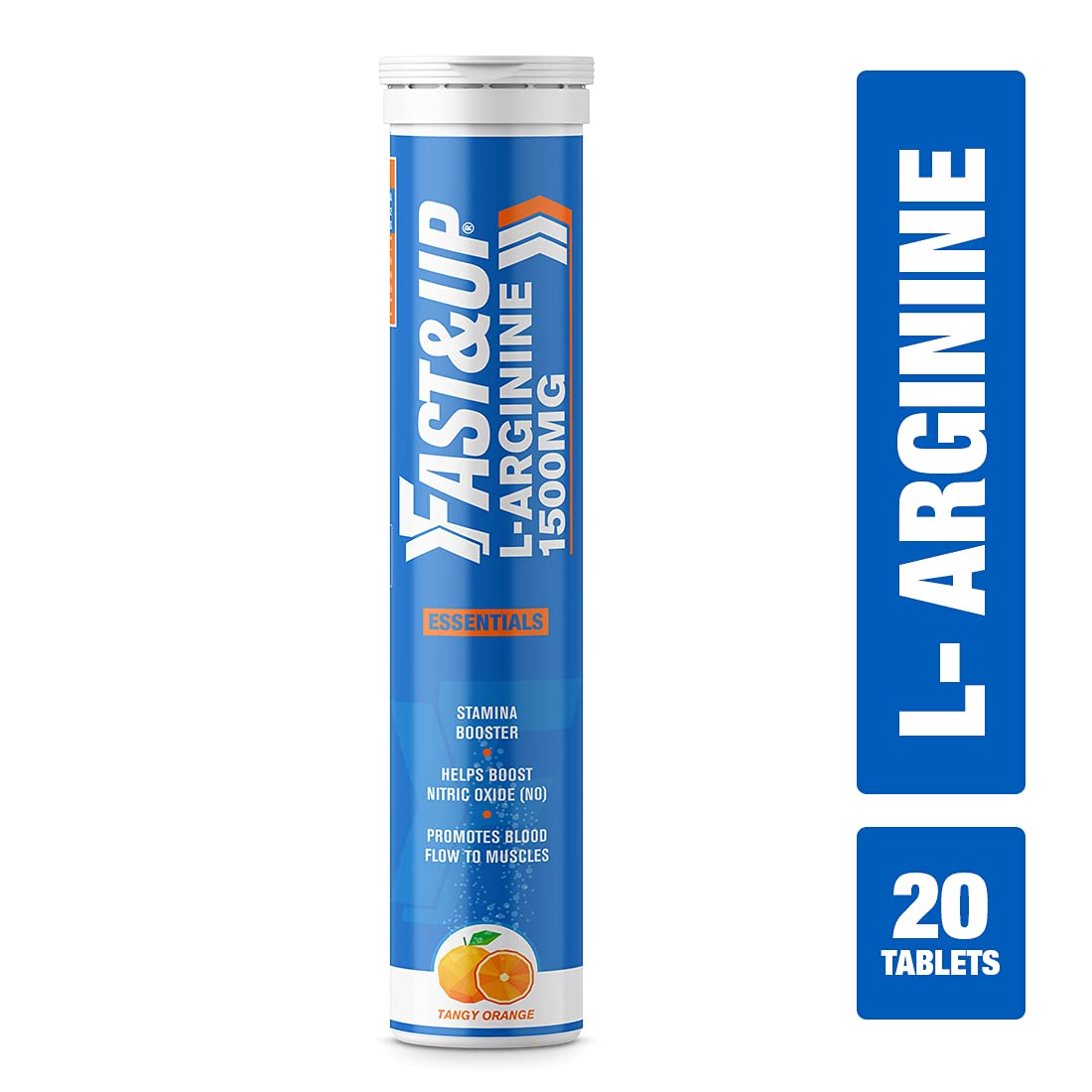 FAST&UP L-Arginine Essentials 1500 mg, Effervescent L-Arginine Supplement, Refreshing Orange Flavour, Boosts Stamina and Nitric Oxide (NO), Delays Onset of Fatigue – Pack of 20 Effervescent Tablets