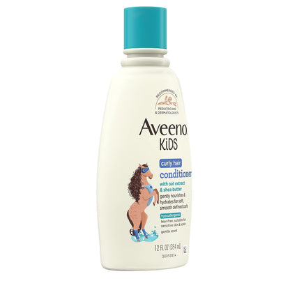 Aveeno Baby Kids Curly Hair Conditioner With Oat Extract & Shea Butter, Gently Nourishes & Hydrates For Defined Curls, Tear-Free & Suitable For Sensitive Skin, Hypoallergenic, 12 Fl. Oz, 1 Count