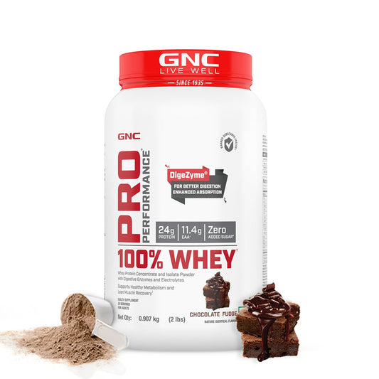 Zehivo GNC Pro Performance 100% Whey Protein Powder | Boosts Strength & Endurance | Builds Lean Muscles | Fastens Muscle Recovery | Formulated In USA | 24g Protein | 5.5g BCAA | Chocolate Fudge | 2 lbs