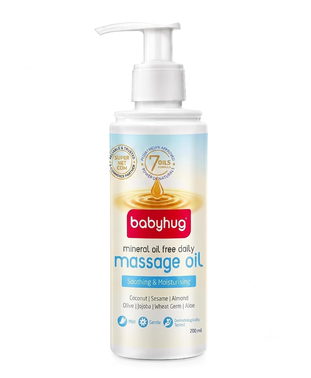 BABYHUG 100% Plant-Based Daily Baby Massage Oil|7 Oils Formula for Skin & Muscle Health 200 ML (Pack Of 1)