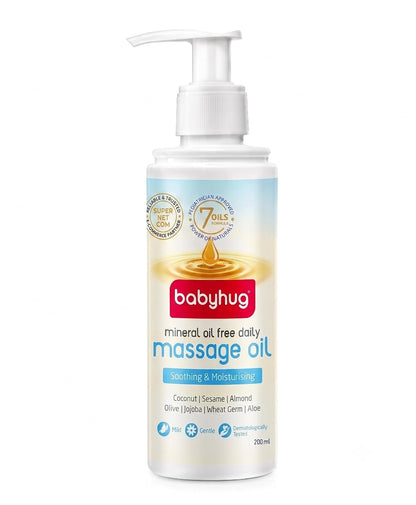 BABYHUG 100% Plant-Based Daily Baby Massage Oil|7 Oils Formula for Skin & Muscle Health 200 ML (Pack Of 1)