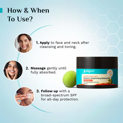 Pilgrim Australian Kakadu Plum Vitamin C Face Moisturizer with Niacinamide for Glowing Skin | Triple Glow Brightening Cream | Hydrating Gel for Dark Spots & Pigmentation Removal | For All Skin - 50 g