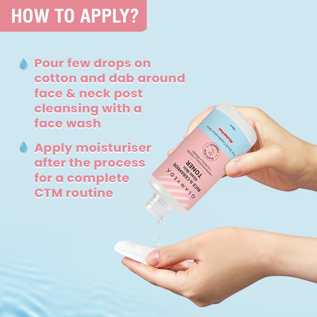 Glamveda Korean Rice & Ceramide Face Toner | Rice Water Toner For Dry & Combination Skin | Pore Tightening & Glowing Skin | Fades Blemishes, Brightens & Smoothens | Women & Men | 100ml