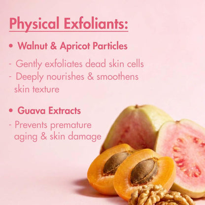 mCaffeine Dual Action Guava De-Tan Body Scrub with 5% Natural & Chemical Exfoliants | Glycolic, Lactic & Salicylic Acid | Reduces Tan & Brightens Skin | Fruity, Guava Fragrance - 175g