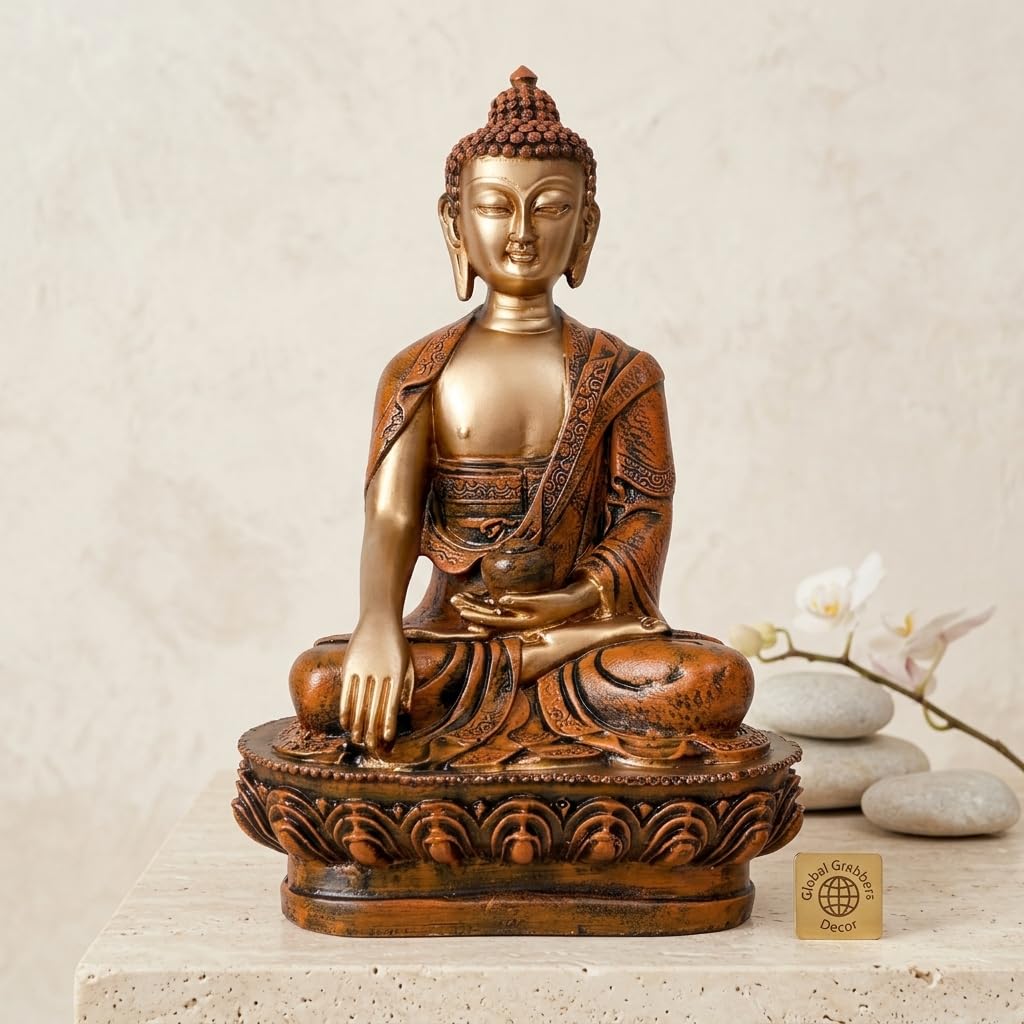 New Limited Edition Meditating Sitting Buddha Idol Statue showpiece Home Decor Decoration Items for Living Room and Gifts (Orange Golden-BS1)