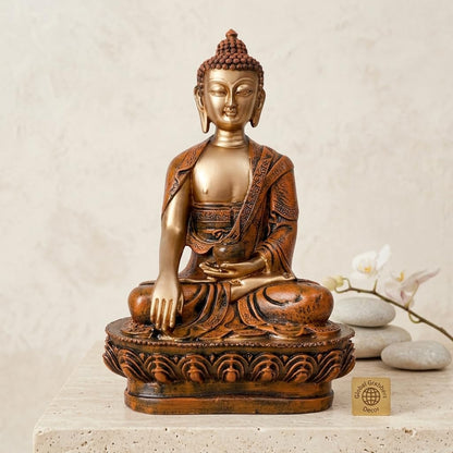 New Limited Edition Meditating Sitting Buddha Idol Statue showpiece Home Decor Decoration Items for Living Room and Gifts (Orange Golden-BS1)