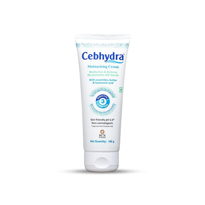 Sun Pharma Cebhydra Cream, Ceramides, Cholesterol & Fatty Acids, Deep Hydration for Sensitive, Dry & Damaged Skin, Dermatologist-Tested, Paraben-Free, NonComedogenic, 12-Hour Moisturization